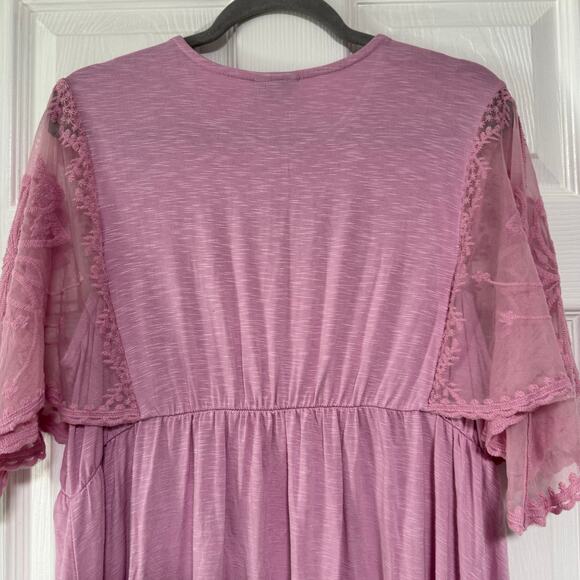 Torrid New Mauve Knit Crew Neck Lace Dolman Sleeve Baby Doll Top Size 1 - Picture 15 of 16